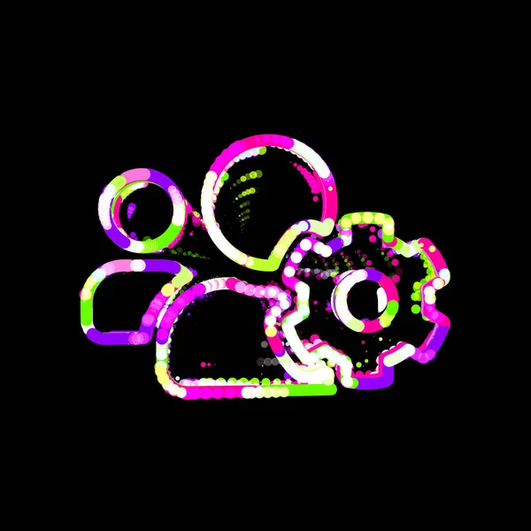 シンボルユーザーは 複数の色の円とストライプからコグします Ufoグリーン紫ピンク — ストック写真