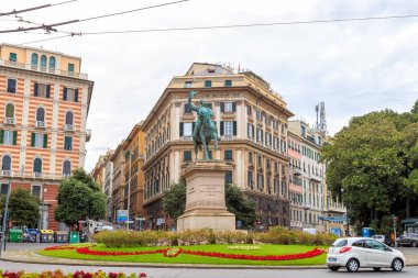 Genoa, Italy - July 11, 2019: Equestrian statue of 1886. Monument to Victor Emmanuel II (1820-1878) became the first king of a united Italy