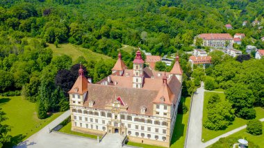 Graz, Austria. Eggenberg Palace (Schloss Eggenberg) - the largest aristocratic residence in Styria is listed as a World Heritage Site. Construction was completed by 1646, Aerial View   clipart