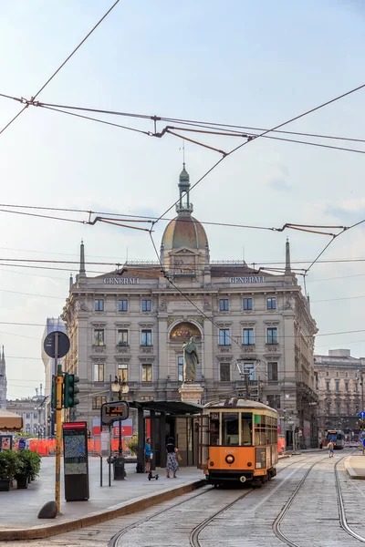 Milan Italy July 2019 Old Tram Center Milan Station Square — Stock Photo, Image