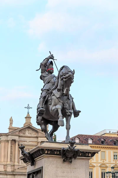 Turin Italie Monument Emanuele Filiberto Appelé Cavalier Brons Sculpteur Carlo — Photo