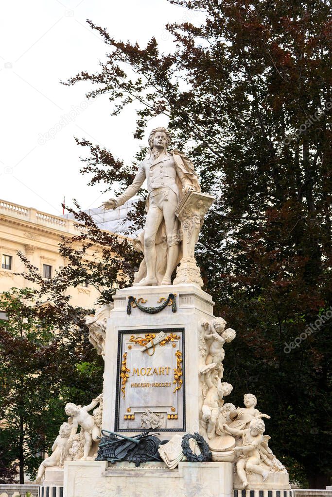 Vienna, Austria. The Mozart Monument (German: Mozart-Denkmal). Architect Karl Konig and sculptor Viktor Tilgner . Burggarten park