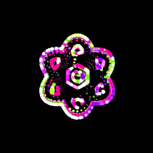Atomo Símbolo Círculos Multicores Listras Ovni Verde Roxo Rosa — Fotografia de Stock