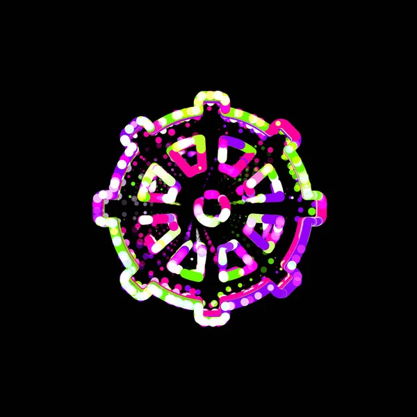 Szimbólum Dharmachakra Többszínű Körökből Csíkokból Ufo Zöld Lila Rózsaszín — Stock Fotó