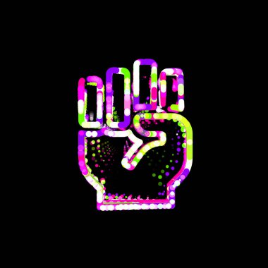 Renkli daireler ve çizgilerden yükselen sembol yumruğu. Ufo Yeşil, Mor, Pembe  