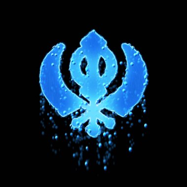 Islak sembol Khanda mavi. Su damlıyor.  