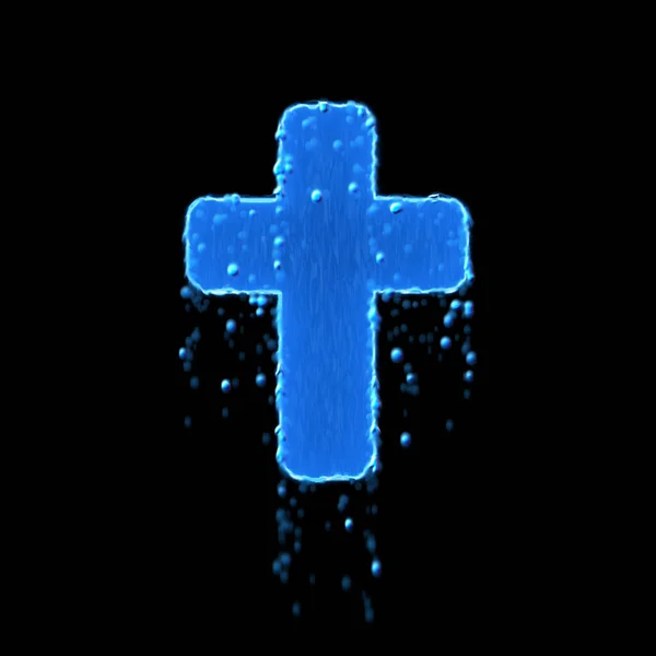 Wet Symbol Cross Blue Water Dripping — Stockfoto