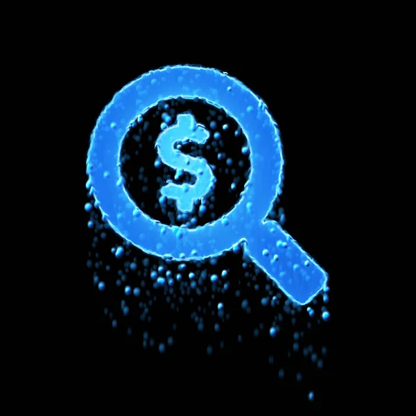 Dólar Busca Símbolo Molhado Azul Gotejamento Água — Fotografia de Stock
