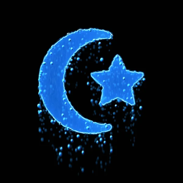 Wet Symbol Star Crescent Blue Water Dripping — Stock Photo, Image
