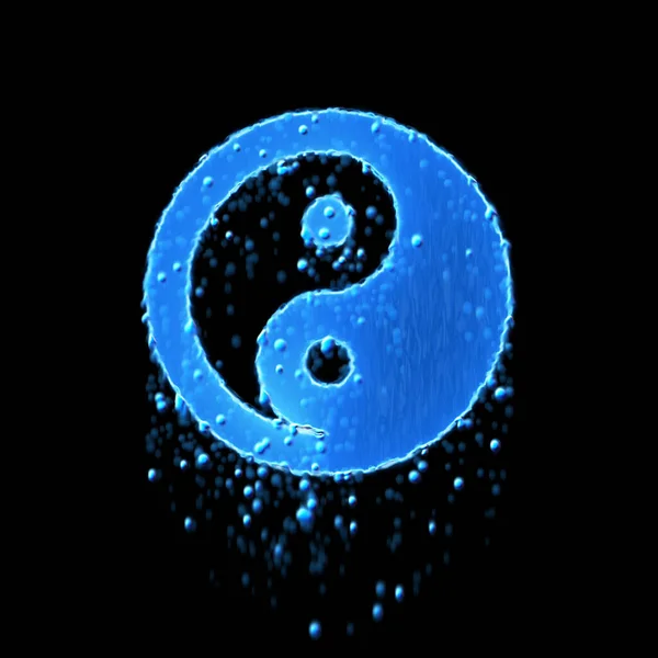 Símbolo Molhado Yin Yang Azul Gotejamento Água — Fotografia de Stock