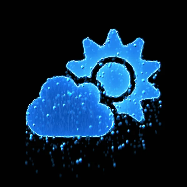Sol Nuvem Símbolo Molhado Azul Gotejamento Água — Fotografia de Stock