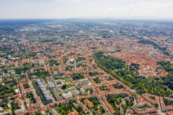 Graz Austria Panorama Miasta Widok Lotu Ptaka Miasto Jego Okolicę — Zdjęcie stockowe