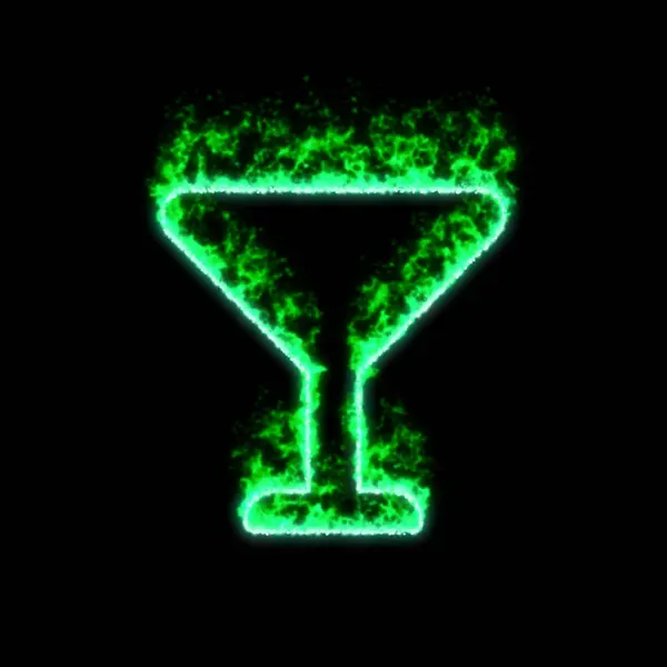 玻璃杯马提尼酒在绿色的火中燃烧 — 图库照片