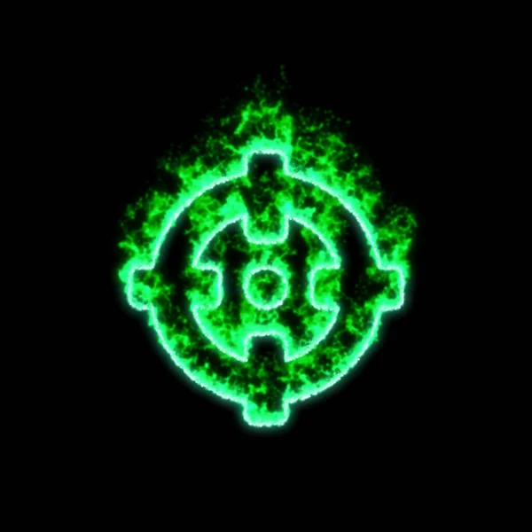 Symbole Celownika Spalają Się Zielonym Ogniu — Zdjęcie stockowe