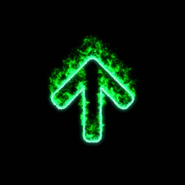 シンボルは 緑の火の中で燃える上矢印 — ストック写真