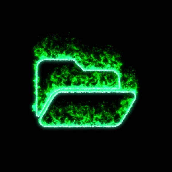 Folder Symbolu Otwarte Oparzenia Zielonym Ogniu — Zdjęcie stockowe