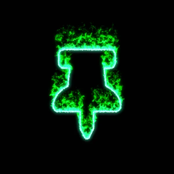 Simbolo Thumbtack Brucia Nel Fuoco Verde — Foto Stock