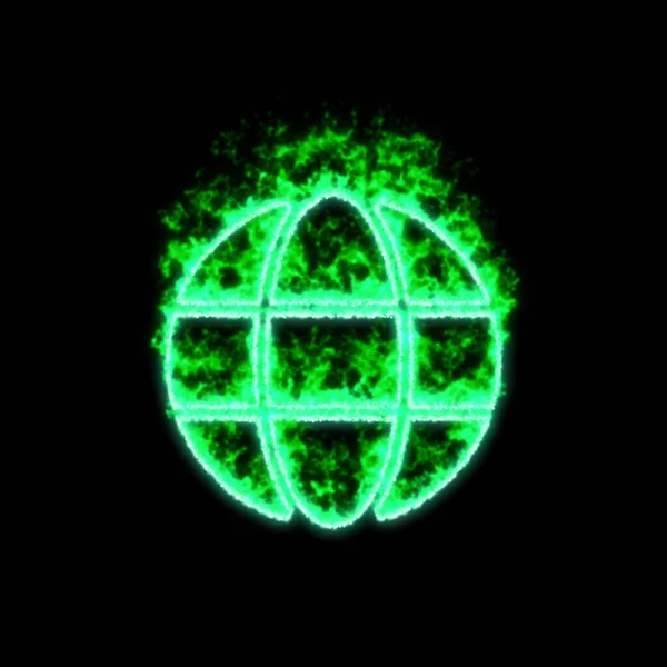 The symbol globe burns in green fire
