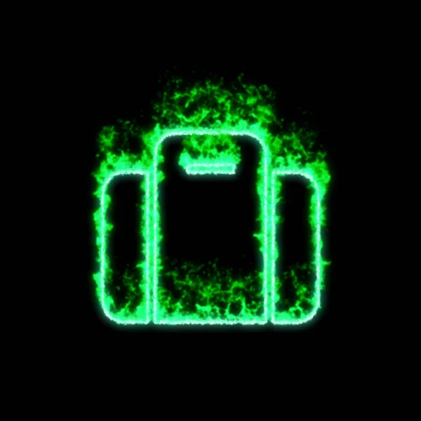 The symbol suitcase burns in green fire