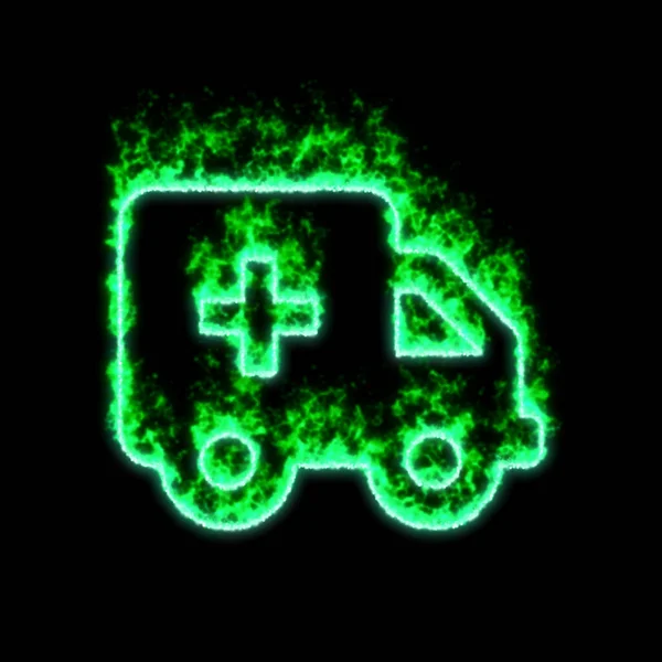 Σύμβολο Αυτοκίνητο Ασθενοφόρο Καίει Στην Πράσινη Φωτιά — Φωτογραφία Αρχείου