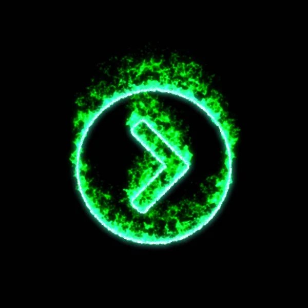 Symbol Kółko Szewrona Prawej Pali Się Zielonym Ogniu — Zdjęcie stockowe