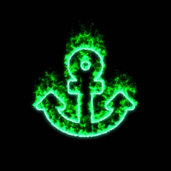 Symbol Anchor Burns Green Fire — Stock Photo, Image