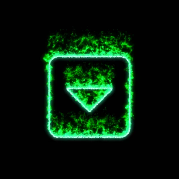 Σύμβολο Caret Τετράγωνο Κάτω Καίει Στην Πράσινη Φωτιά — Φωτογραφία Αρχείου