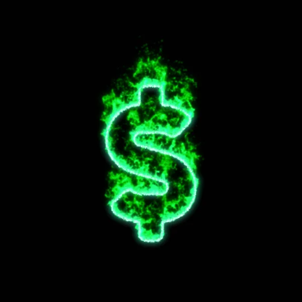 Symbol Dollar Sign Burns Green Fire — Stock Photo, Image