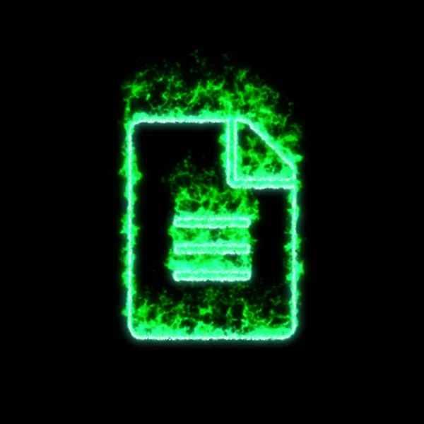 The symbol file text burns in green fire