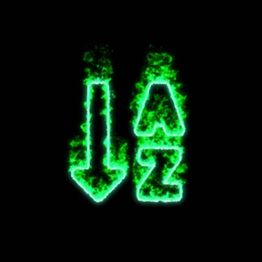 Sembol alfa aşağı yeşil ateşte yanar  