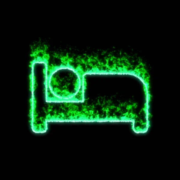Κρεβάτι Σύμβολο Καίει Στην Πράσινη Φωτιά — Φωτογραφία Αρχείου
