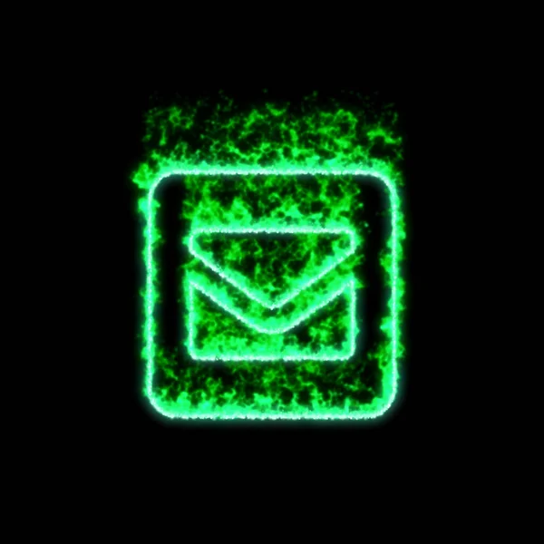Envelope Símbolo Queimaduras Quadradas Fogo Verde — Fotografia de Stock