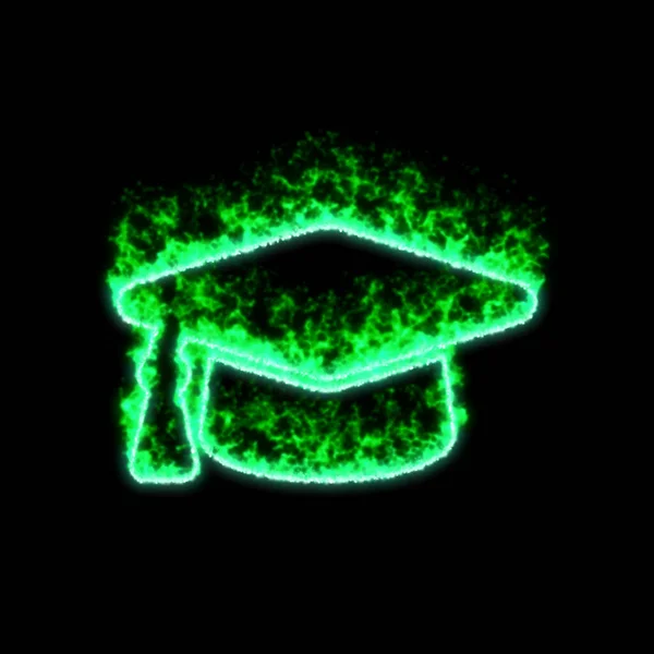 Symbol Graduation Cap Hoří Zeleném Ohni — Stock fotografie