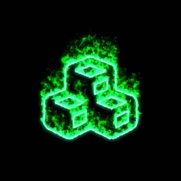 Los Cubos Símbolo Quema Fuego Verde — Foto de Stock
