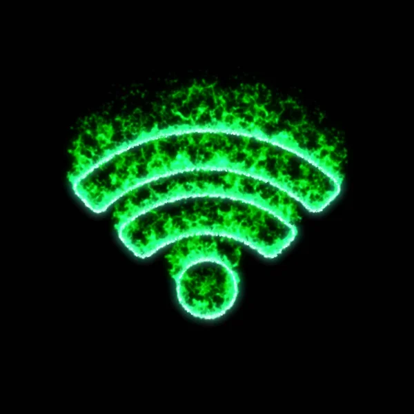 Simbolo Wifi Brucia Nel Fuoco Verde — Foto Stock