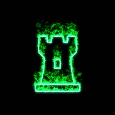 Satranç kalesinin sembolü yeşil ateşte yanar.  