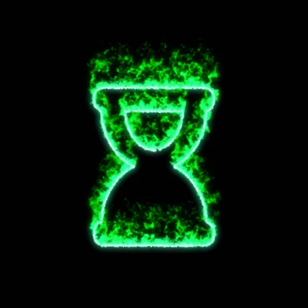 Symbol Hourglass End Burns Green Fire — Stock Photo, Image