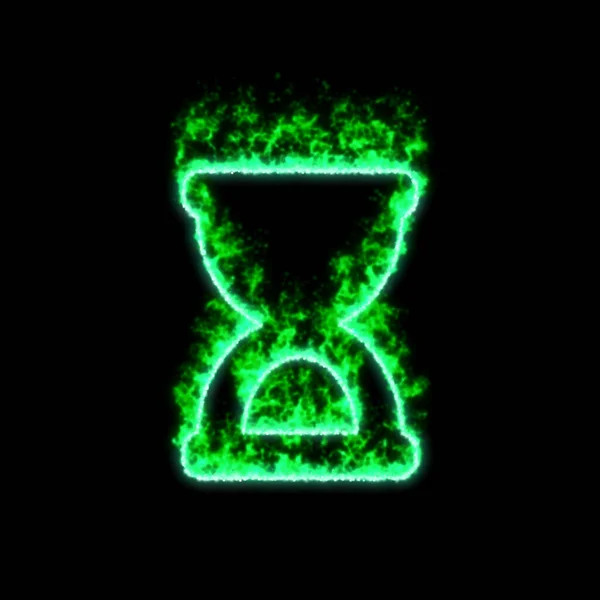 Symbol Hourglass Start Burns Green Fire — Stock Photo, Image