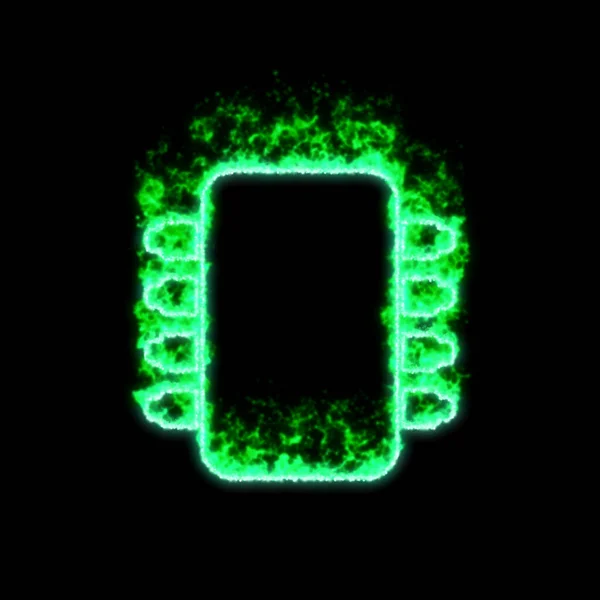 Der Symbolische Mikrochip Brennt Grünen Feuer — Stockfoto