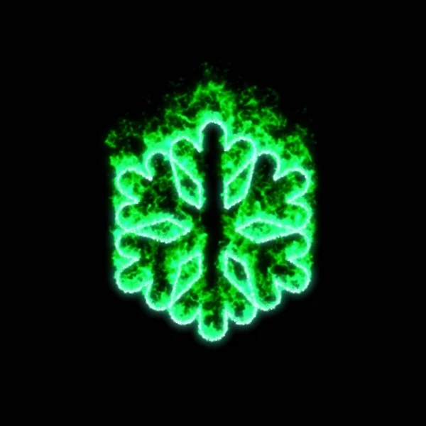 Das Symbol Schneeflocke Brennt Grünen Feuer — Stockfoto