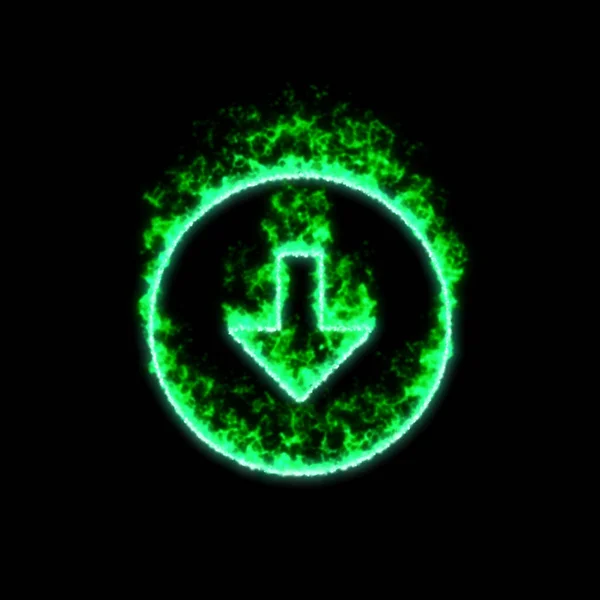 Cerchio Freccia Simbolo Giù Brucia Fuoco Verde — Foto Stock