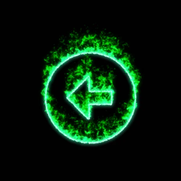 Cerchio Freccia Simbolo Sinistra Brucia Nel Fuoco Verde — Foto Stock