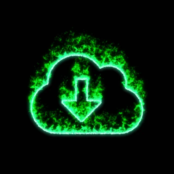 Symbol Cloud Download Hoří Zeleném Ohni — Stock fotografie