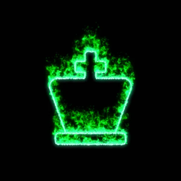 Rei Símbolo Xadrez Arde Fogo Verde — Fotografia de Stock
