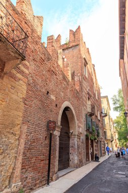 Verona, Italy - July 15, 2019: House of Romeo. Casa di Romeo. Via Arche Scaligere
