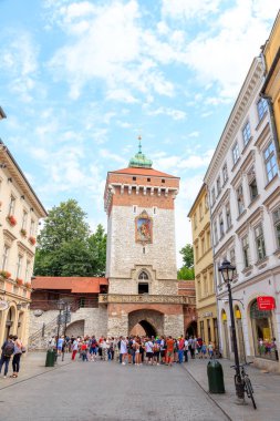 Krakow, Poland - July 21, 2019: Florian's Gate in Krakow. Built around the 14th century