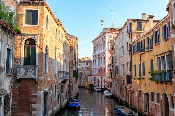 Venice, Italy - July 16, 2019: Houses on the banks of the canal rio di San Polo