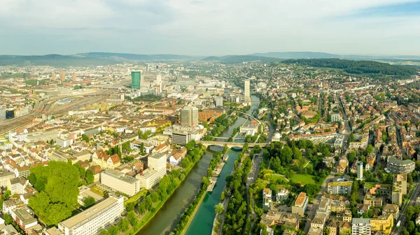Zurich Swiss Pemandangan Panorama Kota Dari Penerbangan Burung Sungai Limmat — Stok Foto