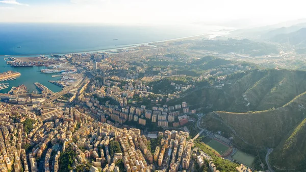 Génova Italia Panorama Génova Desde Aire Puerto Génova Vista Aérea — Foto de Stock