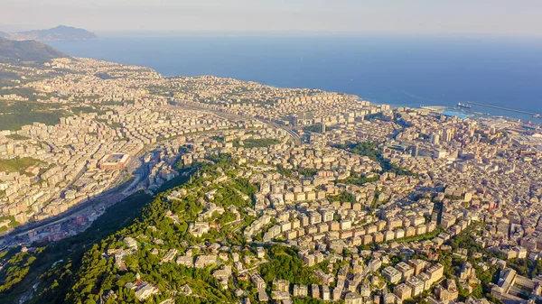 Génova Italia Parte Central Ciudad Vista Aérea Naves Puerto Vista — Foto de Stock